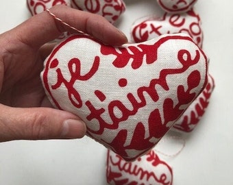 Heart Shaped Sachet, Je T'aime, te amo, French Language Valentine, Italian words, love, Valentine's day