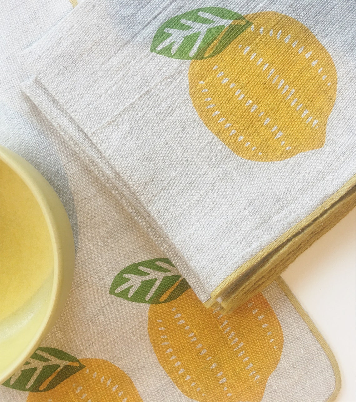 4 Lemon Linen fabric Napkins Hand printed Homegoods Dinner Etsy