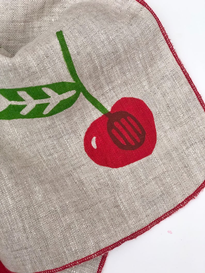 Cherries Linen Napkins, Hand printed fruit napkins image 7