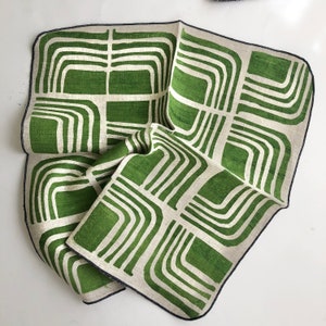 Modern Abstract Hand Printed Napkins, Linen Retro image 1