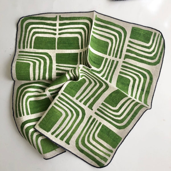 Modern Abstract Hand Printed Napkins, Linen Retro