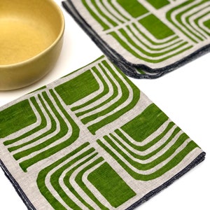 Modern Abstract Hand Printed Napkins, Linen Retro image 3