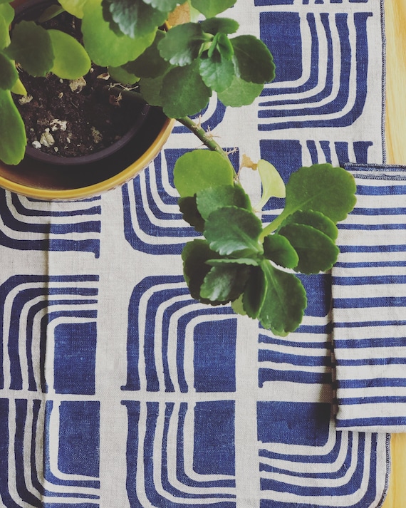 Linen Placemats, Retro design, mid century  hand printed