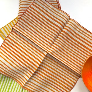 Striped linen napkins, bright orange, hand printed, stripes, tangerine image 3