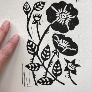 Rose Hand printed linocut art, Floral art, Native Plant image 2