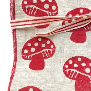 Mushroom Napkins, Linen Napkins, Woodland, Red and White mushrooms image 2