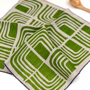 Modern Abstract Hand Printed Napkins, Linen Retro imagem 4