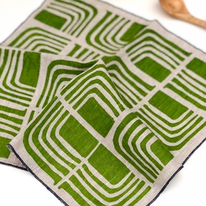 Modern Abstract Hand Printed Napkins, Linen Retro image 4