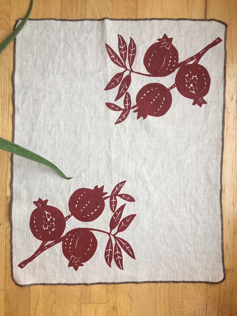 Pomegranate, Tea Towel, Linen Fabric, Autumn, Housewarming, Food, image 1