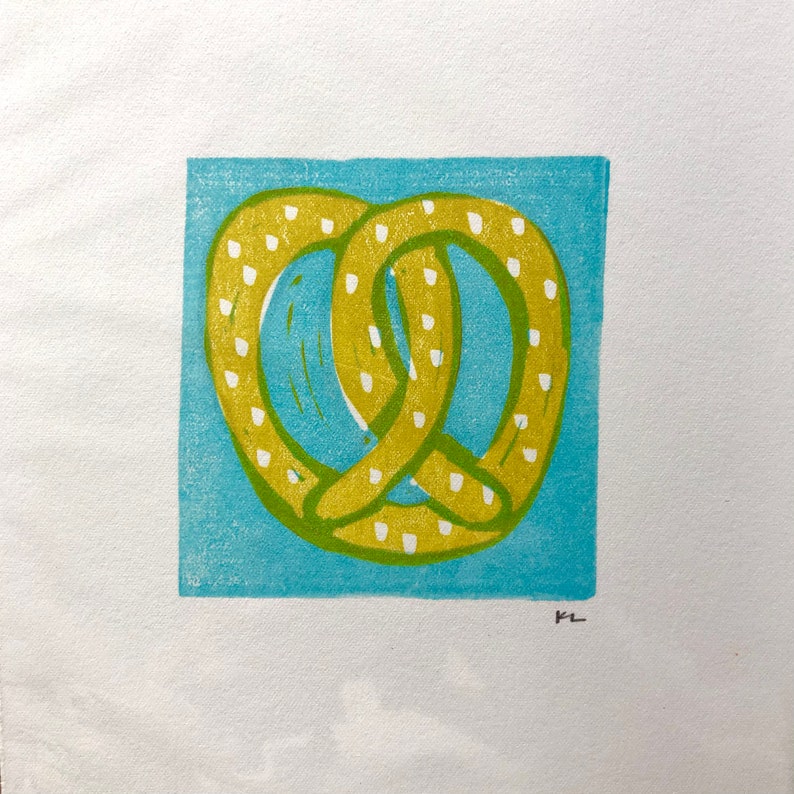 Pretzel linocut Original Food art image 5