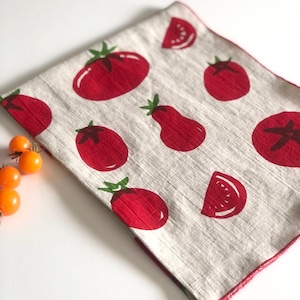 Tomato Linen Tea Towel, Kitchen, Veggie, Food, Handmade, Handprinted