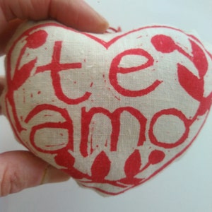 Heart Shaped Sachet, Je T'aime, te amo, French Language Valentine, Italian words, love, Valentine's day image 8