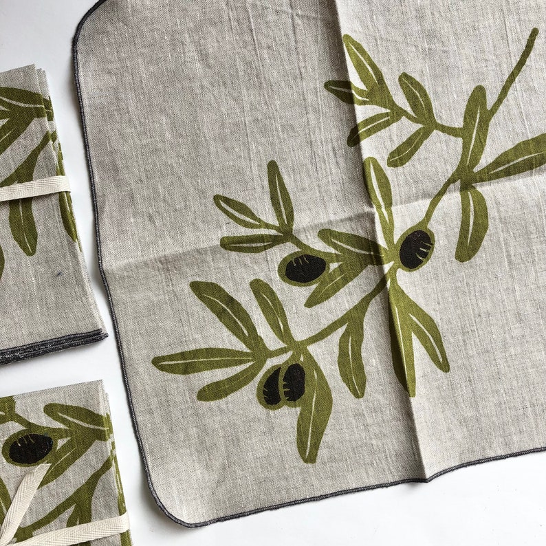 Olive Branch Linen Napkins, Mediterranean, Food, Garden image 6