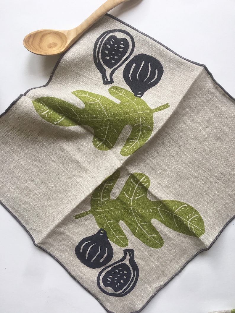 Fig Linen Napkins, Set of 4, Hand Printed Napkins image 3