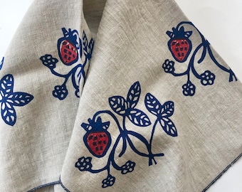 Strawberry Tea Towel, Linen Dish Cloth