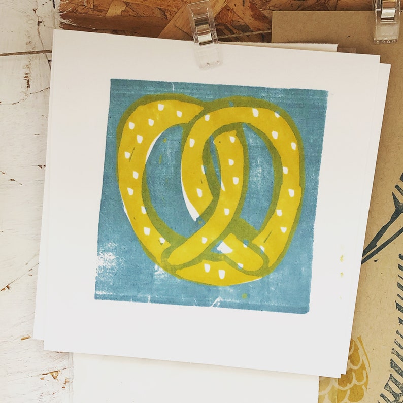 Pretzel linocut Original Food art image 3