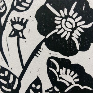 Rose Hand printed linocut art, Floral art, Native Plant image 5