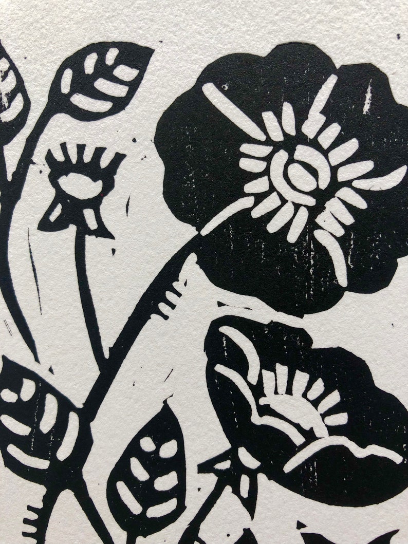 Rose Hand printed linocut art, Floral art, Native Plant image 5