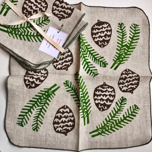 Pine Cone Cloth napkins, linen, botanical ,woodsy gift for nature lover, Christmas table image 1