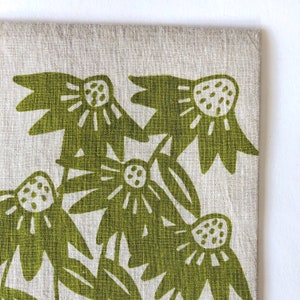 Echinacea Flower linen kitchen towel, Cone Flower, hand towel, dish cloth, handprinted tea towel, gift for garden lover, floral kitchen, image 4