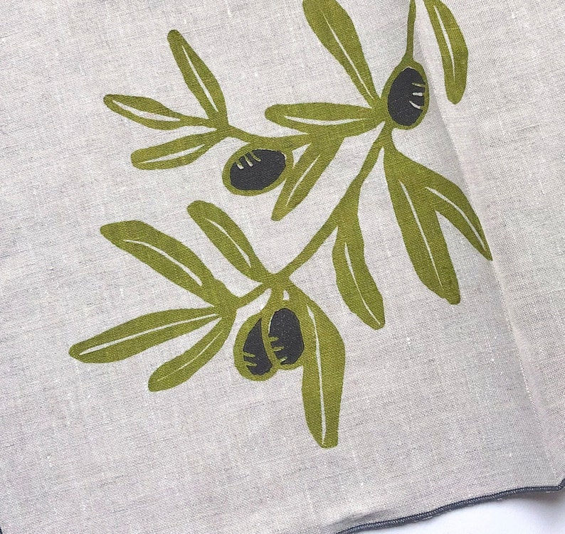 MOONTEAstudio Olive Branch Linen Tea Towel - Thumbnail 3