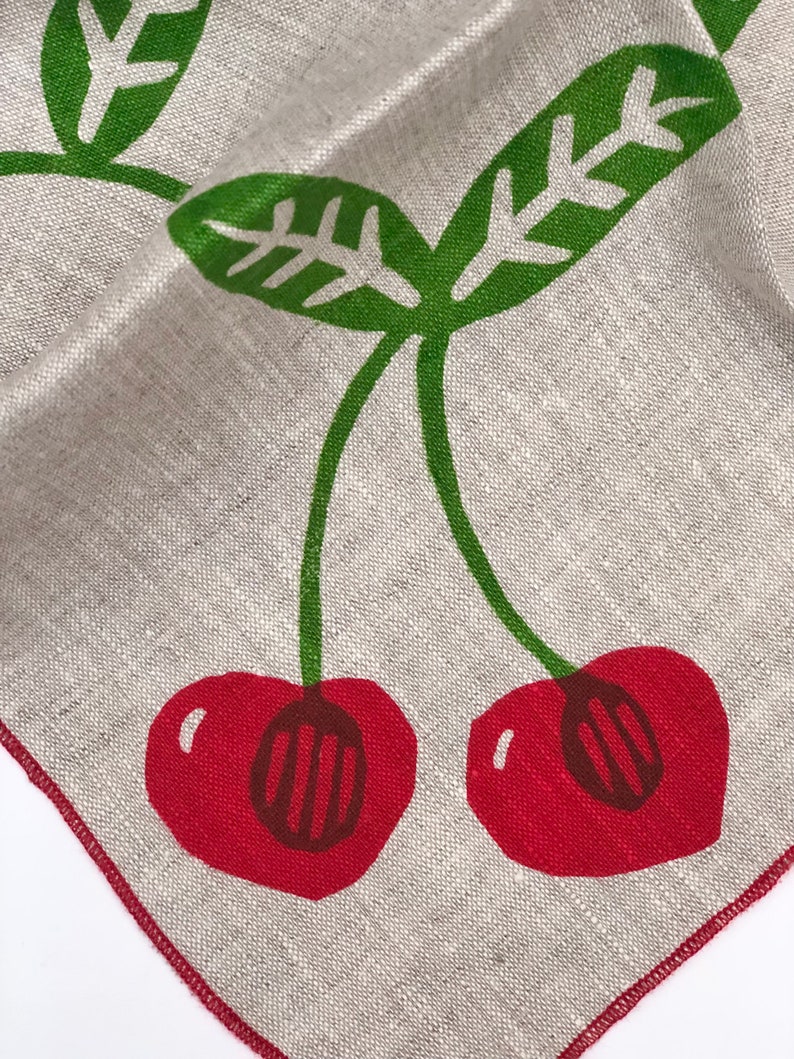 Cherries Linen Napkins, Hand printed fruit napkins image 6