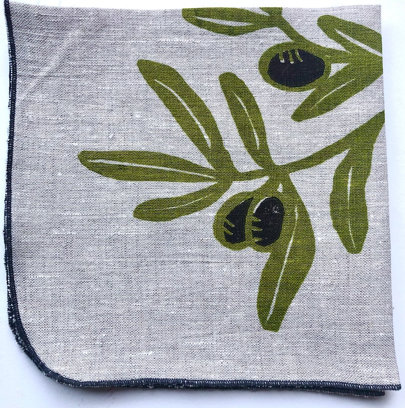 Olive Branch Linen Napkins, Mediterranean, Food, Garden image 4