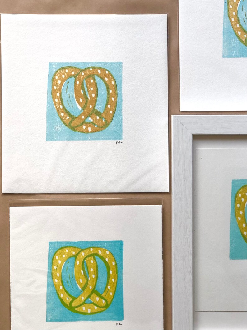 Pretzel linocut Original Food art image 4