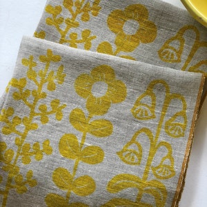 Yellow Folk Flowers, Linen Cloth Napkin Set image 9