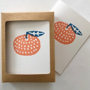 Tangerine orange Greeting Card Set, Handprinted Cards