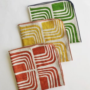 Modern Abstract Hand Printed Napkins, Linen Retro image 10