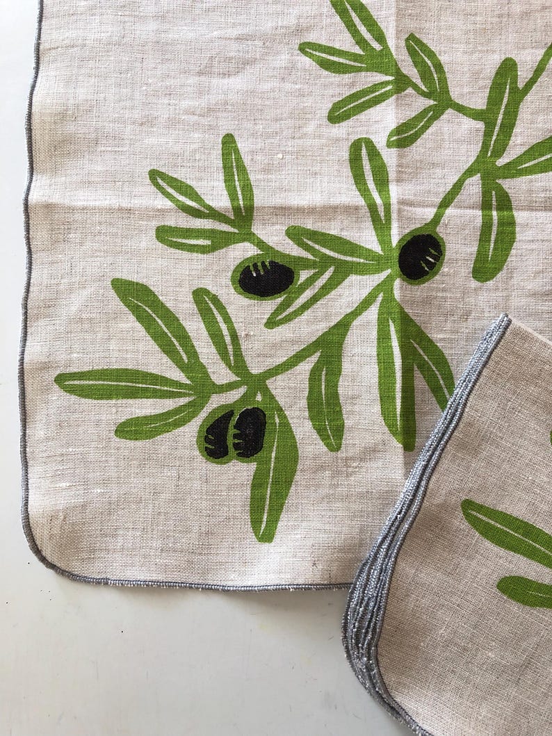 MOONTEAstudio Olive Branch Linen Tea Towel - Thumbnail 2