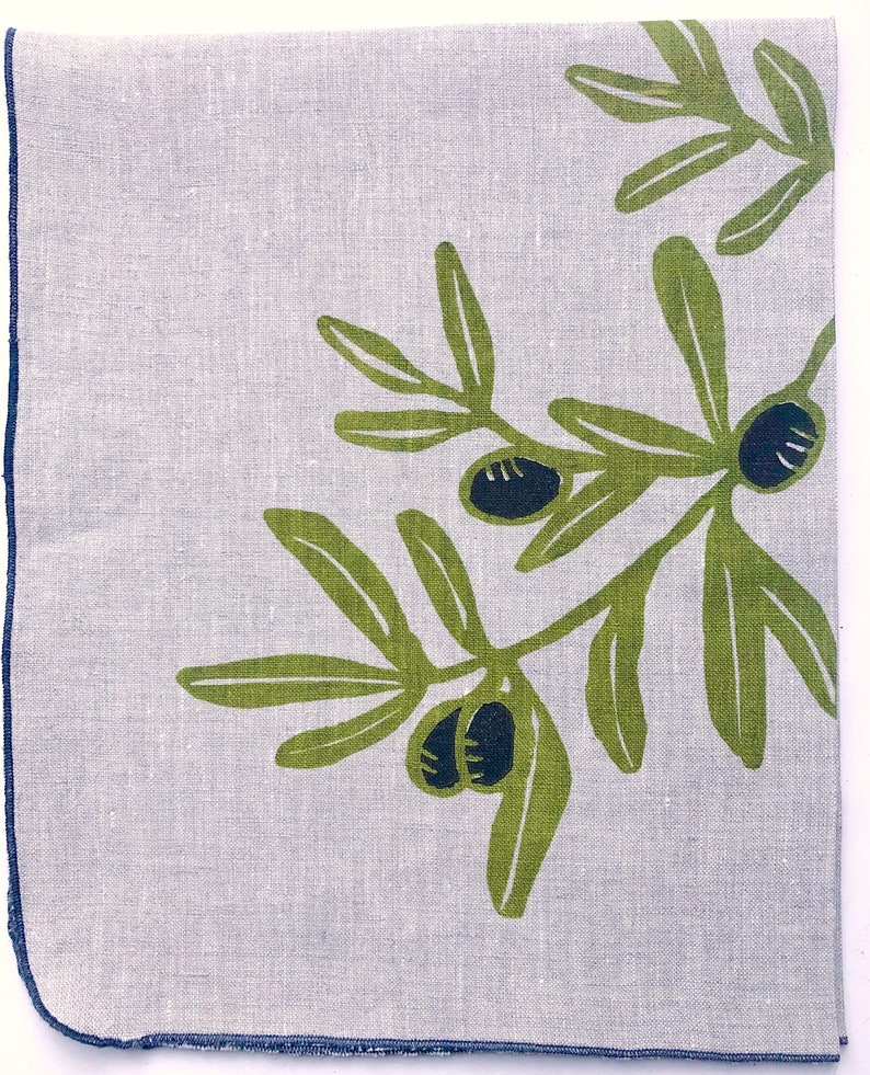 MOONTEAstudio Olive Branch Linen Tea Towel - Thumbnail 4
