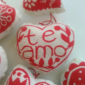 Heart Shaped Sachet, Je T'aime, te amo, French Language Valentine, Italian words, love, Valentine's day image 4