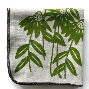 Floral Linen Napkins set, echinacea flowers, handprinted tableware, linen, woodsy