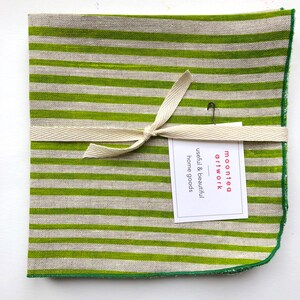 Striped linen napkins, bright green, hand printed