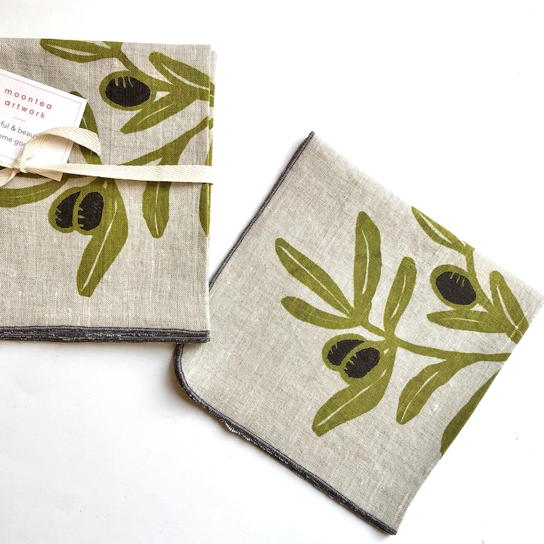 Olive Branch Linen Napkins, Mediterranean, Food, Garden image 1