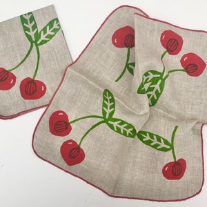 Cherries Linen Napkins, Hand printed fruit napkins image 5