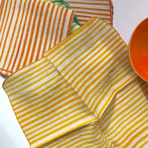 Striped linen napkins, bright yellow printed stripes, cheerful napkins, happy kitchen, gift for her, fun kitchen, napkin sets, sunny color image 3