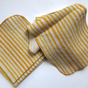 Striped linen napkins, bright yellow printed stripes, cheerful napkins, happy kitchen, gift for her, fun kitchen, napkin sets, sunny color image 4