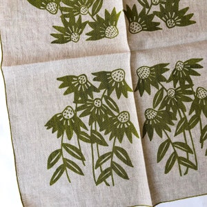 Echinacea Flower linen kitchen towel, Cone Flower, hand towel, dish cloth, handprinted tea towel, gift for garden lover, floral kitchen, image 1