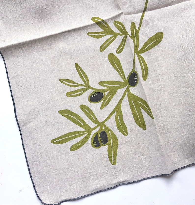 MOONTEAstudio Olive Branch Linen Tea Towel - Thumbnail 5
