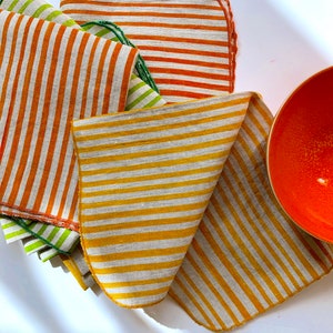 Striped linen napkins, bright orange, hand printed, stripes, tangerine image 7