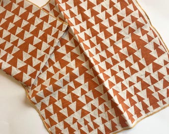 Orange triangles, Abstract mid century napkins set, hand printed linen napkins