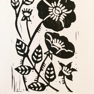 Rose Hand printed linocut art, Floral art, Native Plant image 6