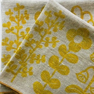 Yellow Folk Flowers, Linen Cloth Napkin Set image 7