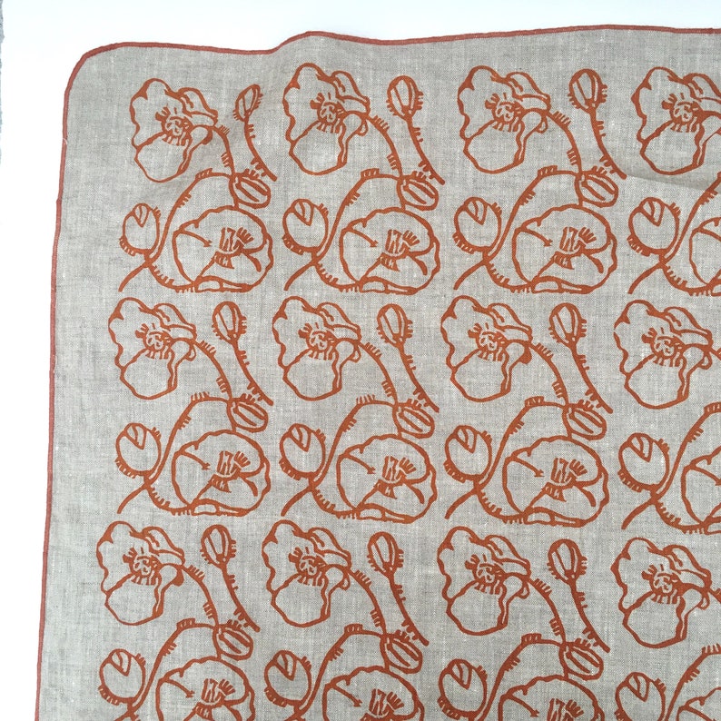 Poppy Flowers hand printed linen table runner image 3