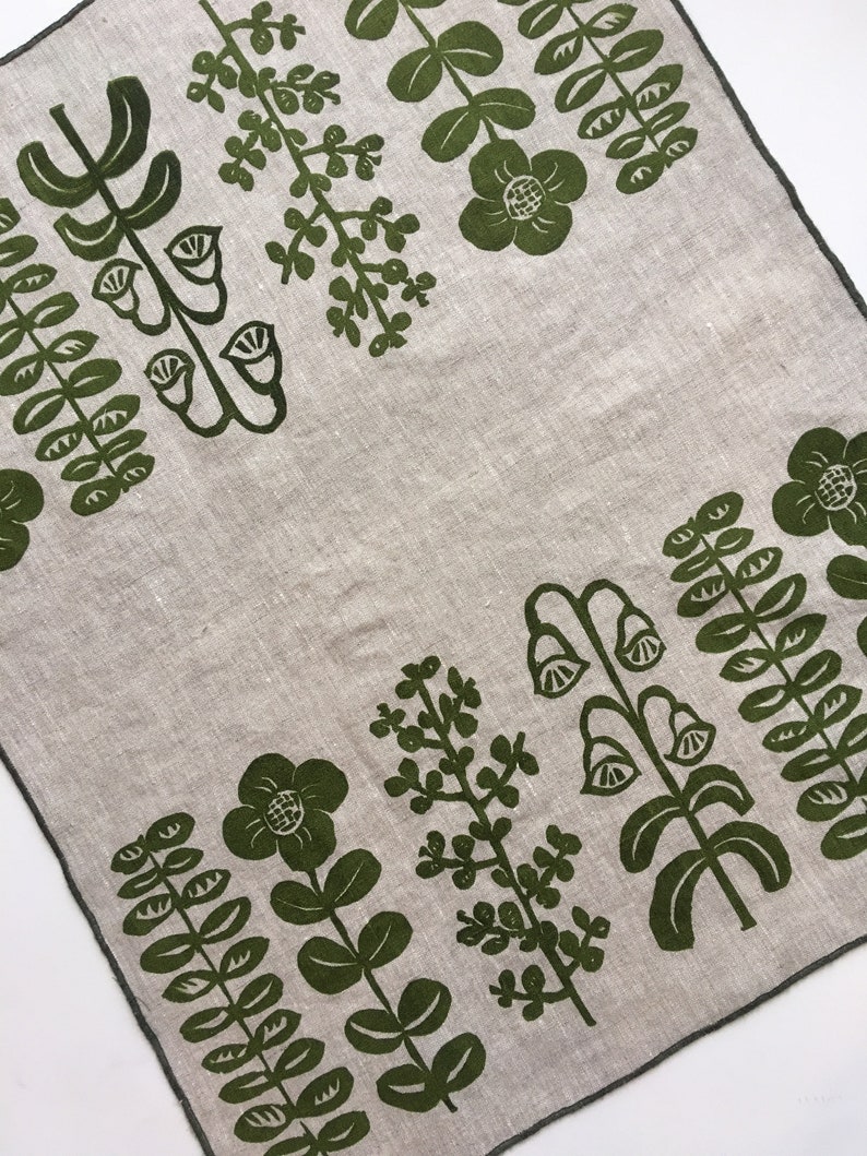Linen Tea Towel Dish Cloth Flowers Boho Floral Kitchen Etsy