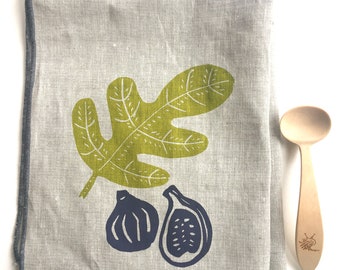 Fig Garden, Linen Tea Towel, Hand printed