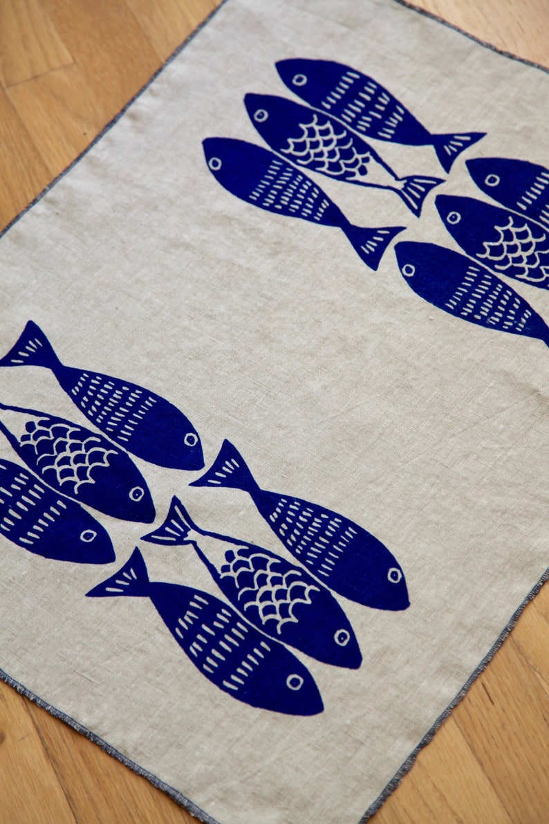 Mosaic Fish Tea Towel, Fish Hand Towel, Fish Dish Towel, Fish Bathroom Hand Towel, Coastal Kitchen Towel, Beach House Tea Towel, Beach